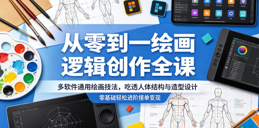 从零到一绘画逻辑创作全课，多软件通用绘画技法，吃透人体结构与造型设计，零基础轻松进阶接单变现-网创之家