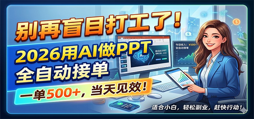 别再盲目打工了！2026用AI做PPT全自动接单，一单5张+，当天见效！-网创之家
