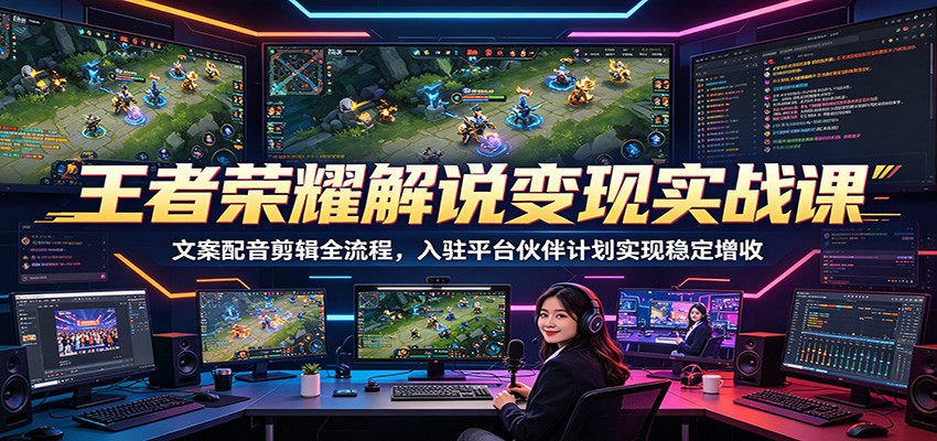 王者荣耀解说变现实战课：文案配音剪辑全流程，入驻平台伙伴计划实现稳定增收-网创之家
