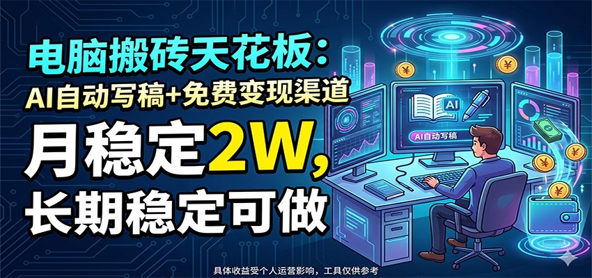 电脑搬砖天花板：AI自动写稿+免费变现渠道，月稳定2W，长期稳定可做-网创之家