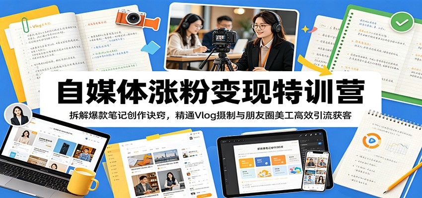 自媒体涨粉变现特训营：拆解爆款笔记创作诀窍，精通Vlog摄制与朋友圈美工高效引流获客-网创之家