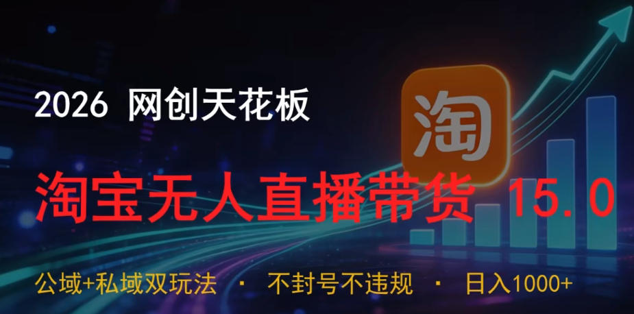 2026网创天花板，淘宝无人直播带货15.0，公域+私域双玩法，日入1k+，不违规不封号【揭秘】-网创之家