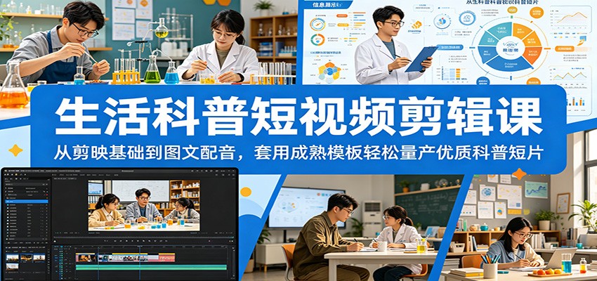 生活科普短视频剪辑课：从剪映基础到图文配音，套用成熟模板轻松量产优质科普短片-网创之家