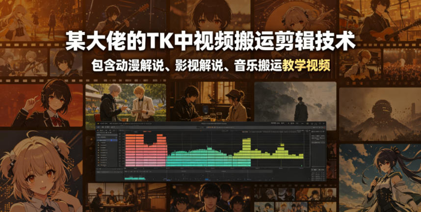某大佬的TK中视频搬运剪辑技术，包含动漫解说、影视解说、音乐搬运教学视频-网创之家