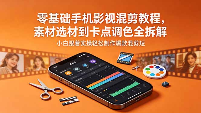 零基础手机影视混剪教程，素材选材到卡点调色全拆解，小白跟着实操轻松制作爆款混剪短片-网创之家