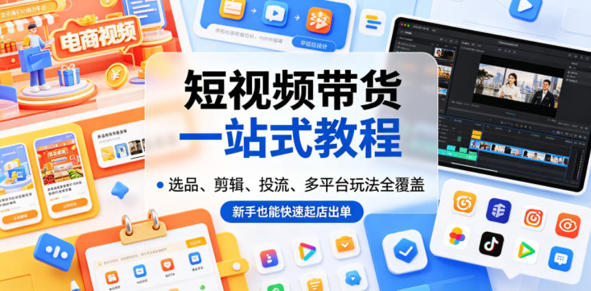短视频带货一站式教程，选品、剪辑、投流、多平台玩法全覆盖，新手也能快速起店出单-网创之家