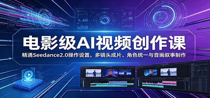 电影级AI视频创作课：精通Seedance2.0操作设置，多镜头成片、角色统一与音画叙事制作-网创之家