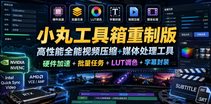 小丸工具箱重制版–高性能全能视频压缩+媒体处理工具｜硬件加速+批量任务+LUT调色+字幕封装-网创之家