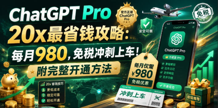 ChatGPT Pro 20x最省钱攻略：每月980，免税冲刺上车！附完整开通方法【文档】-网创之家