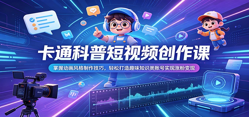 卡通科普短视频创作课:掌握动画风格制作技巧,轻松打造趣味知识类账号实现涨粉变现-网创之家