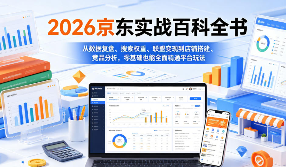2026京东实战百科全书，从数据复盘、搜索权重、联盟变现到店铺搭建、竞品分析，零基础也能全面精通平台玩法-网创之家