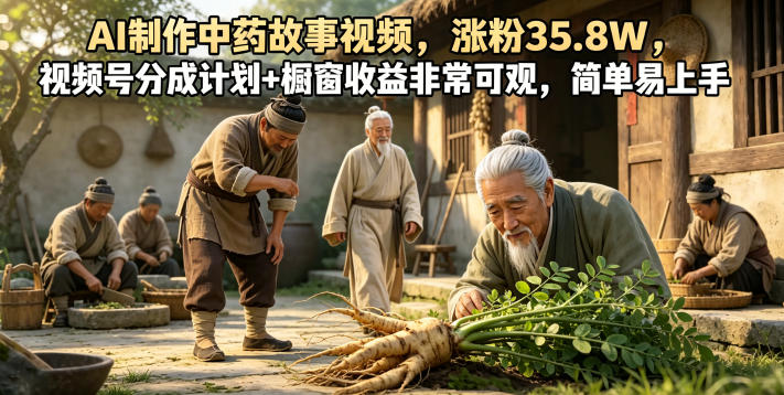 AI制作中药故事视频，涨粉35.8W，视频号分成计划+橱窗收益非常可观，简单易上手-网创之家