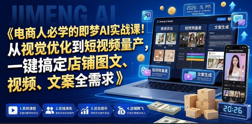 电商人必学的即梦AI实战课！从视觉优化到短视频量产，一键搞定店铺图文、视频、文案全需求-网创之家