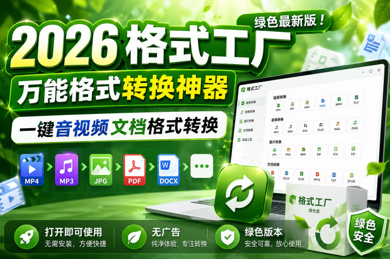 2026格式工厂绿色最新版！万能格式转换神器，一键音视频文档格式转换，打开即可使用，无广告绿色版本-网创之家