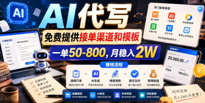 AI代写，免费提供接单渠道和模板，一单50-800，月稳入2W【揭秘】-网创之家