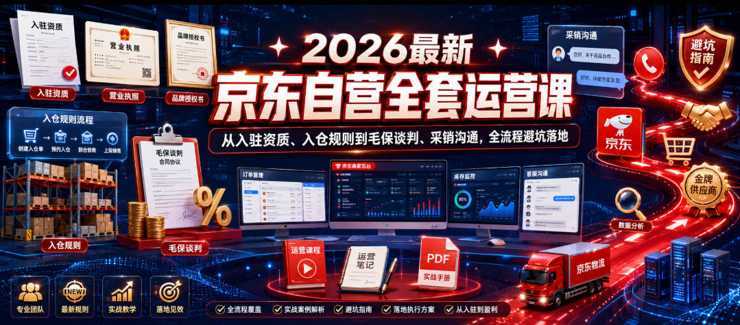 2026最新京东自营全套运营课，从入驻资质、入仓规则到毛保谈判、采销沟通，全流程避坑落地-网创之家