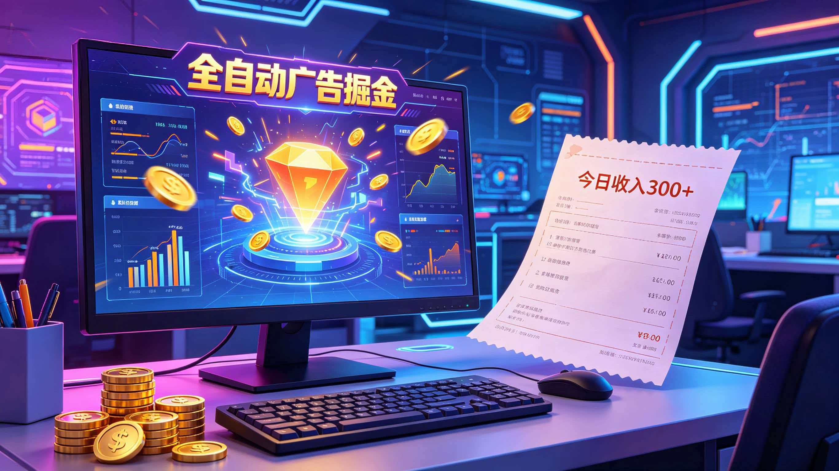 全自动广告掘金，日入300+。全程Ai自动化运行，解放双手，时间自由。收益稳定-网创之家