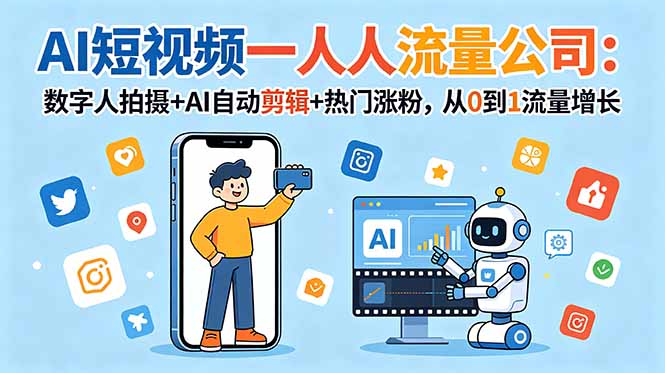 AI短视频一人流量公司：数字人拍摄+AI自动剪辑+热门涨粉，从0到1流量增长-网创之家