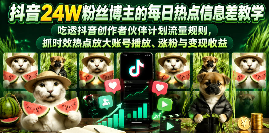 抖音24W粉丝博主的每日热点信息差教学，吃透创作者伙伴计划流量规则，抓时效热点放大账号播放、涨粉与变现收益(更新)-网创之家