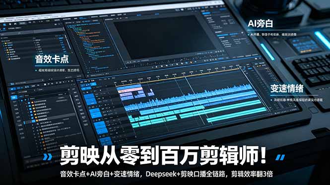 剪映从零到百万剪辑师！音效卡点+AI旁白+变速情绪，Deepseek+剪映口播全链路，剪辑效率翻3倍-网创之家