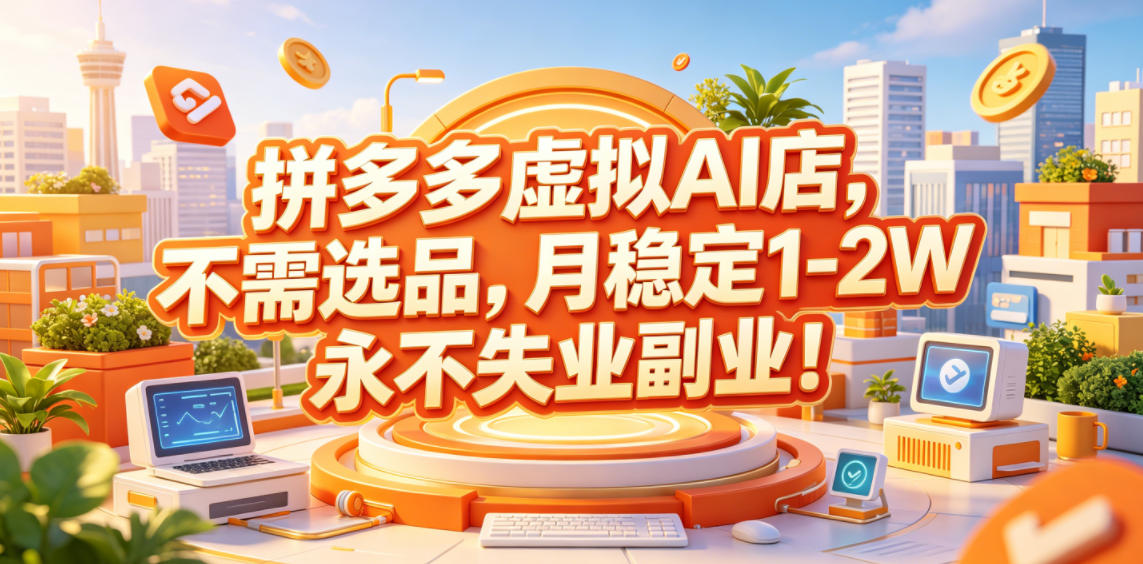拼多多虚拟AI店，不需选品，月稳定1-2W，永不失业副业！【揭秘】-网创之家