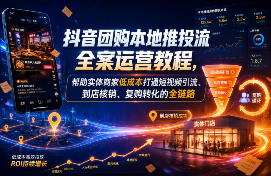抖音团购本地推投流全案运营教程，帮助实体商家低成本打通短视频引流、到店核销、复购转化的全链路-网创之家