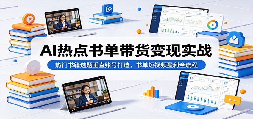 AI热点书单带货变现实战：热门书籍选题垂直账号打造，书单短视频盈利全流程-网创之家