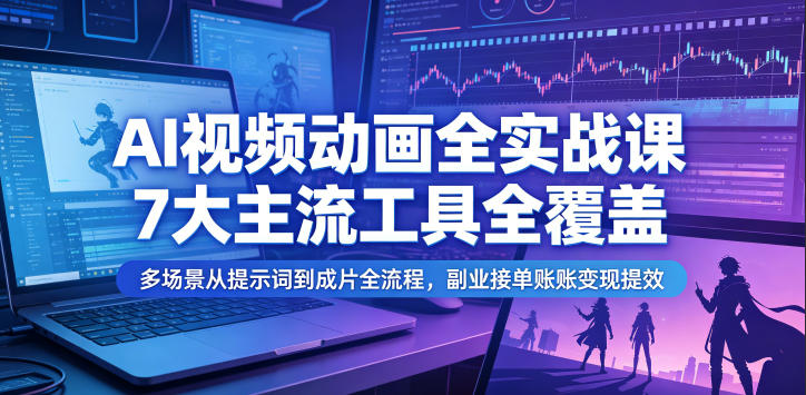 AI视频动画全实战课，7大主流工具全覆盖，多场景从提示词到成片全流程，副业接单账号变现提效-网创之家