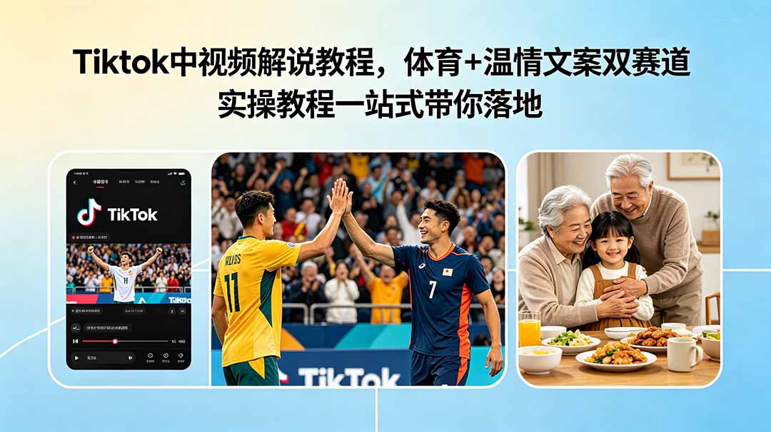 Tiktok中视频解说教程，体育+温情文案双赛道实操教程一站式带你落地-网创之家