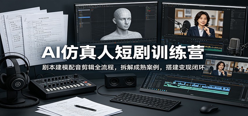 AI仿真人短剧训练营：剧本建模配音剪辑全流程，拆解成熟案例，搭建变现闭环-网创之家