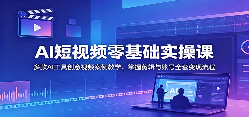 AI短视频零基础实操课：多款AI工具创意视频案例教学，掌握剪辑与账号全套变现流程-网创之家