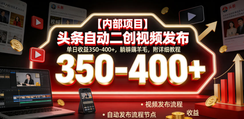 【内部项目】头条自动二创视频发布，单日收益350-400+，躺賺薅羊毛，附详细教程【揭秘】-网创之家