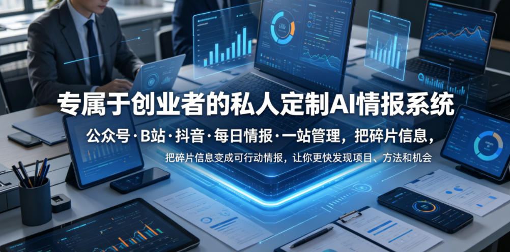 专属于创业者的私人定制AI情报系统，公众号·B站·抖音·每日情报·一站管理，把碎片信息变成可行动情报，让你更快发现项目、方法和机会-网创之家
