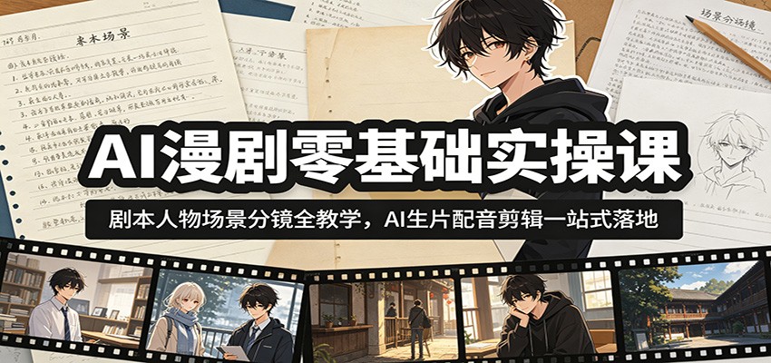 AI漫剧零基础实操课：剧本人物场景分镜全教学，AI生片配音剪辑一站式落地-网创之家