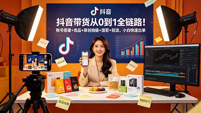 抖音带货从0到1全链路！账号搭建+选品+原创拍摄+混剪+投流，小白快速出单-网创之家