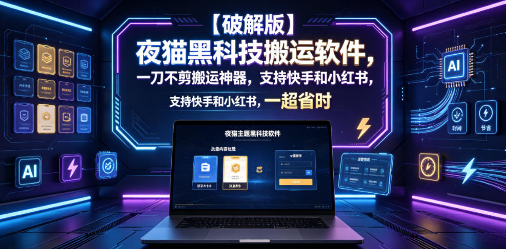 【破解版】夜猫黑科技搬运软件，一刀不剪搬运神器，支持快手和小红书，一键搬运超省时！-网创之家