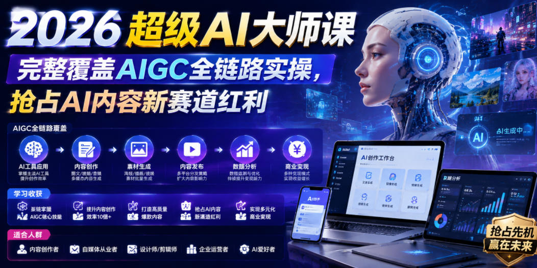 2026超级AI大师课，完整覆盖AIGC全链路实操，抢占AI内容新赛道红利-网创之家