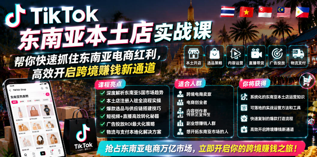 TikTok东南亚本土店实战课，帮你快速抓住东南亚电商红利，高效开启跨境賺钱新通道-网创之家