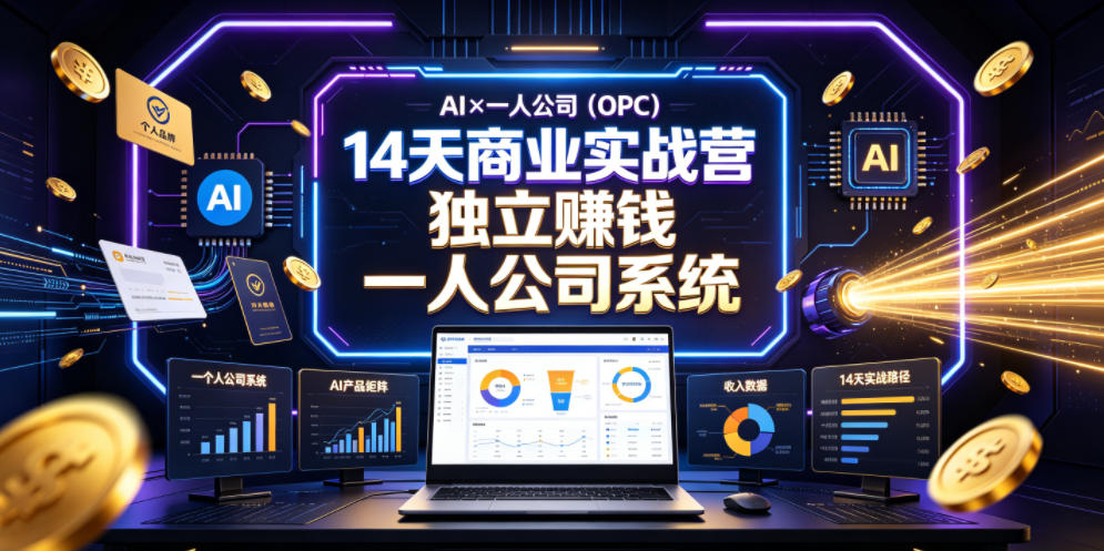 AI×一人公司(OPC)14天商业实战营，用AI帮你搭建一个属于你自己的、能独立賺钱的一人公司系统-网创之家