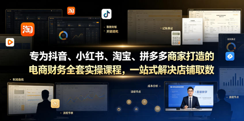 专为抖音、小红书、淘宝、拼多多商家打造的电商财务全套实操课程，一站式解决店铺取数、记账、报税全流程难题-网创之家