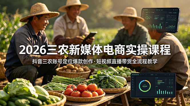 2026三农新媒体电商实操课程：抖音三农账号定位爆款创作，短视频直播带货全流程教学-网创之家