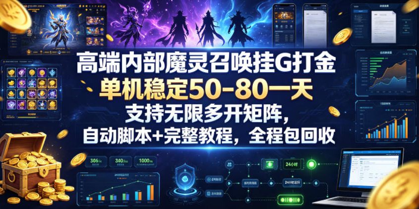 高端内部魔灵召唤挂G打金，单机稳定50-80一天，支持无限多开矩阵，自动脚本+完整教程，全程包回收【揭秘】-网创之家