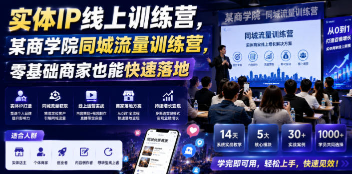 实体IP线上训练营，某商学院同城流量训练营，零基础商家也能快速落地-网创之家