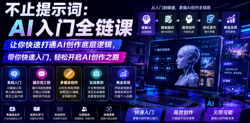 不止提示词：AI入门全链课，让你快速打通AI创作底层逻辑，带你快速入门，轻松开启AI创作之路-网创之家
