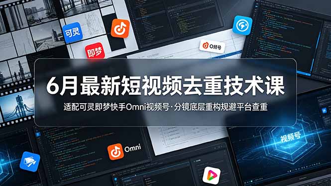 6月最新短视频去重技术课，适配可灵即梦快手Omni视频号，分镜底层重构规避平台查重-网创之家