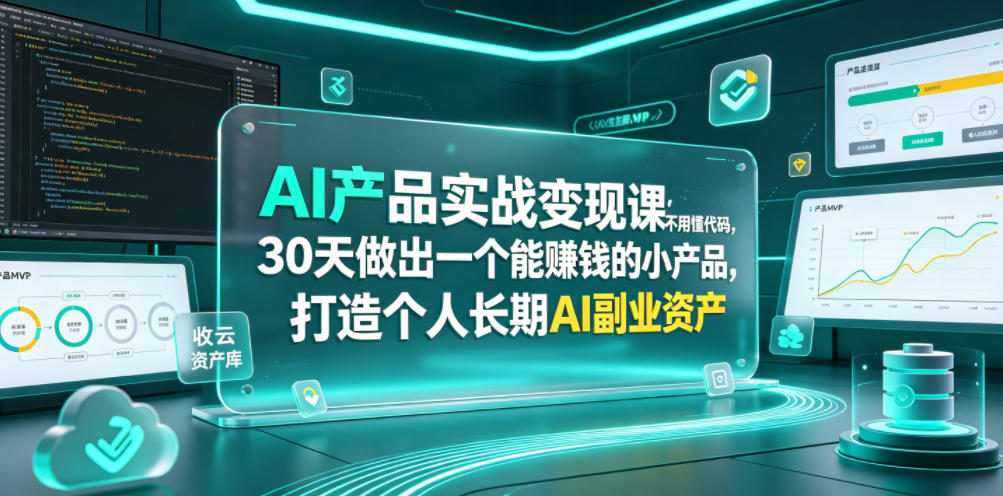 AI产品实战变现课，不用懂代码，30天做出一个能賺钱的小产品，打造个人长期AI副业资产-网创之家
