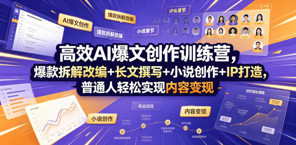 高效AI爆文创作训练营，爆款拆解改编+长文撰写+小说创作+IP打造，普通人轻松实现内容变现-网创之家