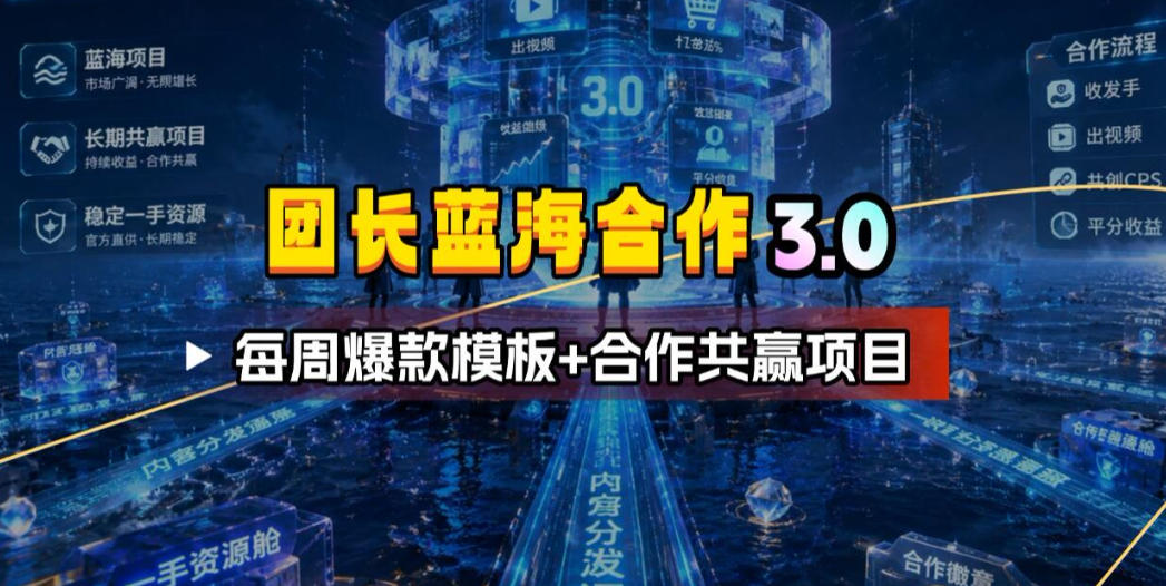 团长蓝海合作3.0，每周爆款模板+合作共赢项目-网创之家