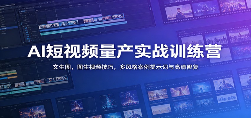 AI短视频量产实战训练营：文生图，图生视频技巧，多风格案例提示词与高清修复-网创之家