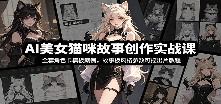 AI美女猫咪故事创作实战课：全套角色卡模板案例，故事板风格参数可控出片教程-网创之家